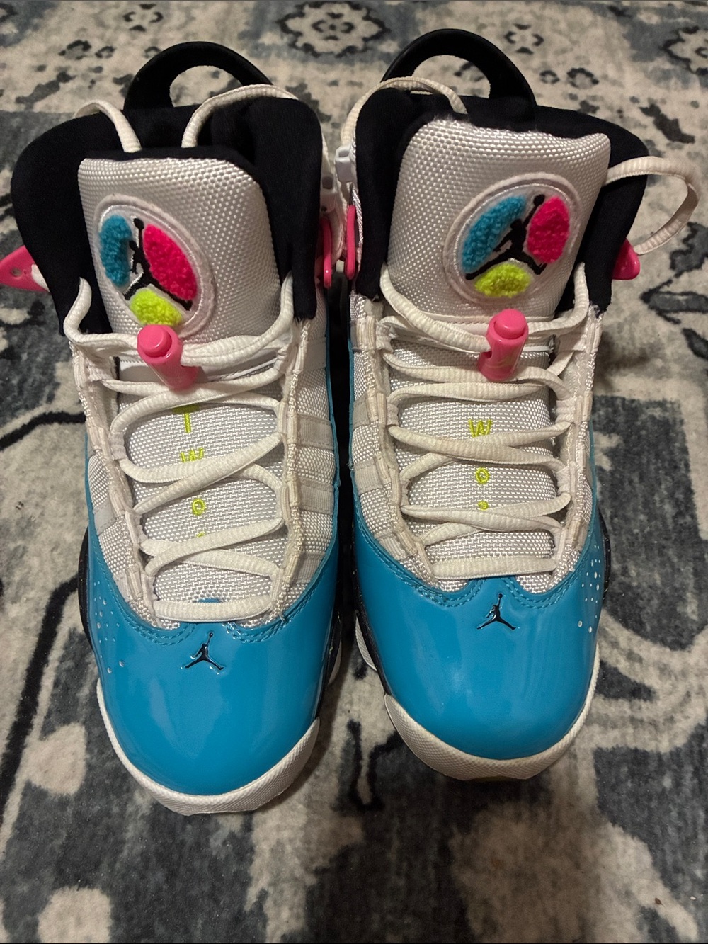 Jordan Kids' White, Blue & Pink Retro Basketball Sneakers